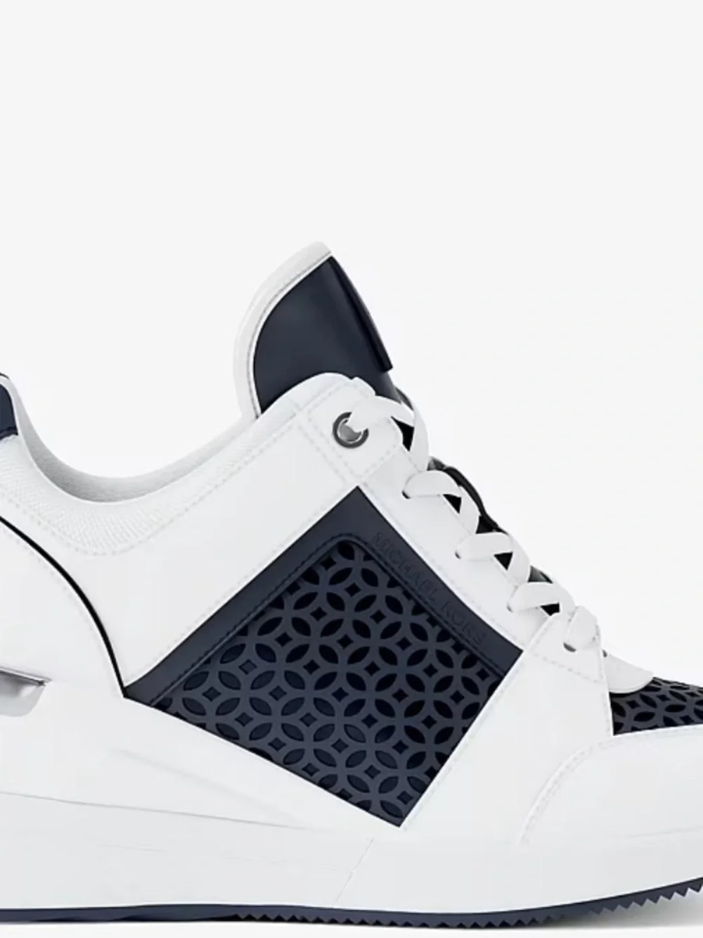Michael Kors Navy & White Perforated Platform Sneaker Size 8 New In Box